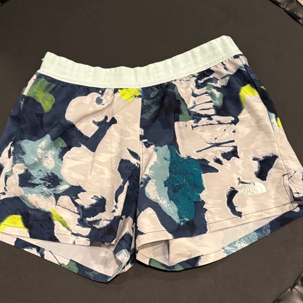 The North Face Women's Athletic Shorts - Blue, Green, and Gray floral